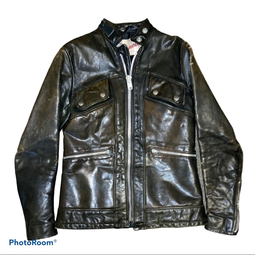 Vintage Distressed Full Grain Leather Biker Jacket
